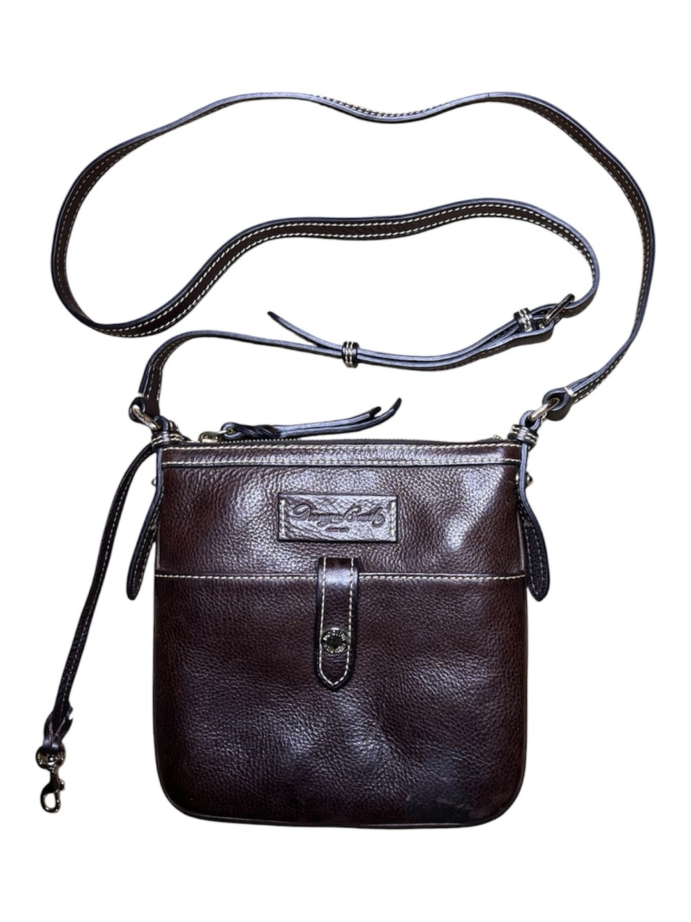Dooney & Bourke Dark Brown Pebble Grain Leather Letter Carrier Crossbody Bag